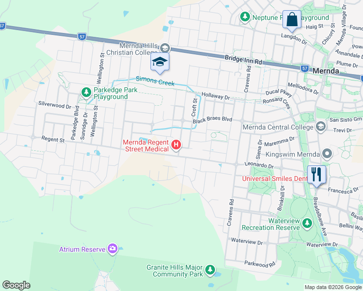 map of restaurants, bars, coffee shops, grocery stores, and more near 10 Grafton Street in Mernda
