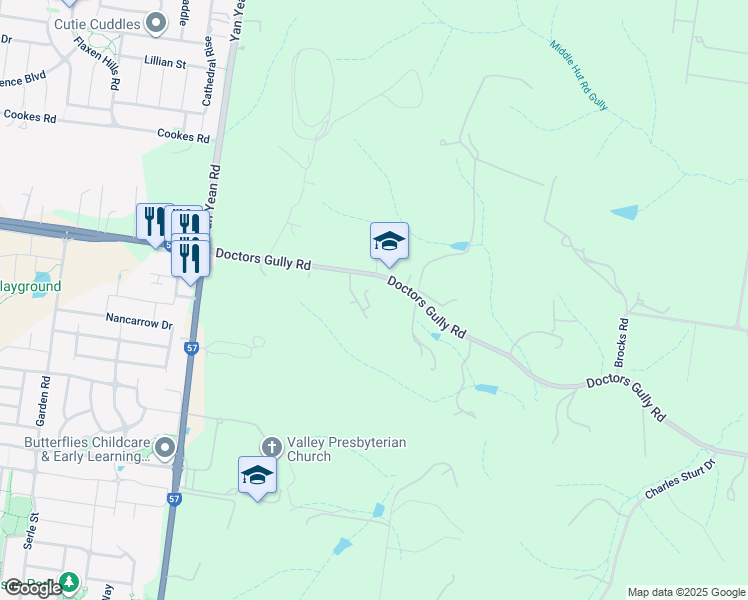 map of restaurants, bars, coffee shops, grocery stores, and more near 60 Doctors Gully Road in Doreen