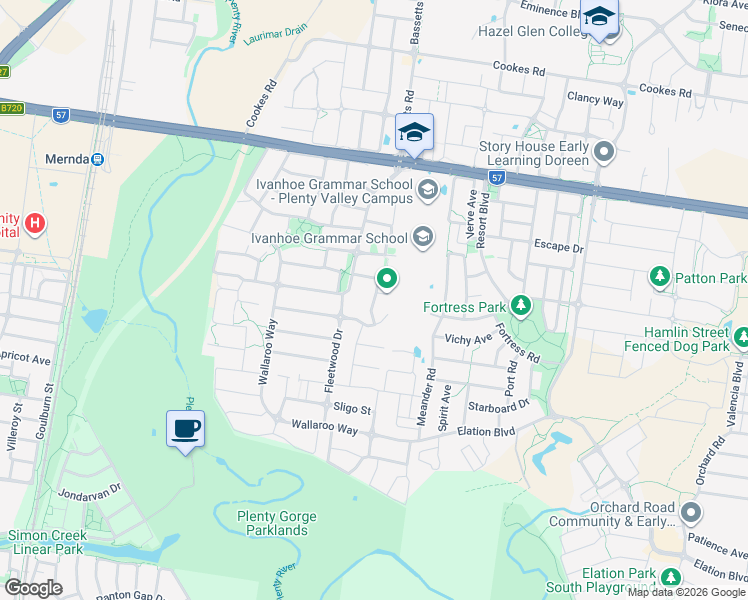 map of restaurants, bars, coffee shops, grocery stores, and more near Cootamundra in Doreen