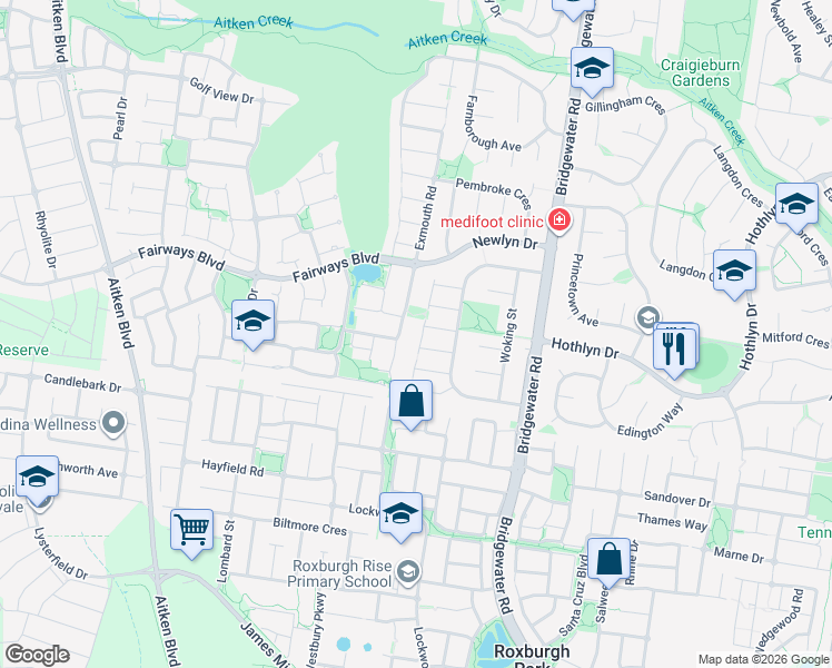 map of restaurants, bars, coffee shops, grocery stores, and more near 17 Brecon Nook in Craigieburn