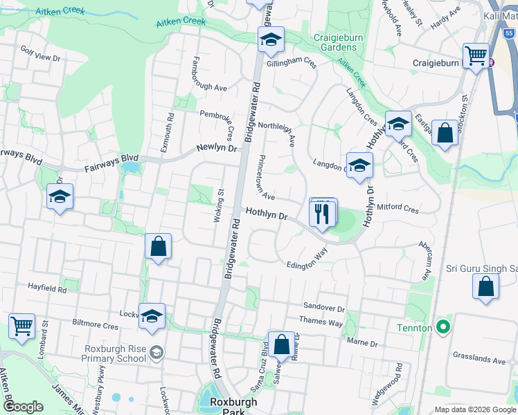 map of restaurants, bars, coffee shops, grocery stores, and more near 164 Hothlyn Drive in Craigieburn