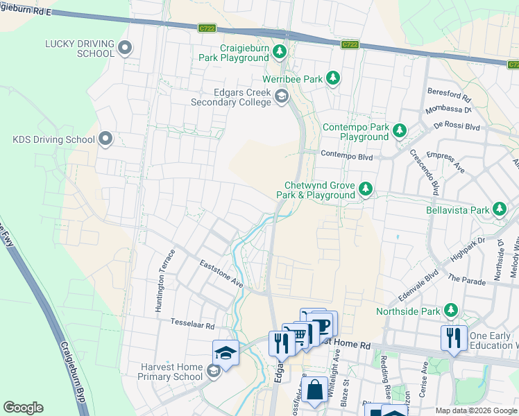 map of restaurants, bars, coffee shops, grocery stores, and more near 34 Strathalbyn Chase in Wollert
