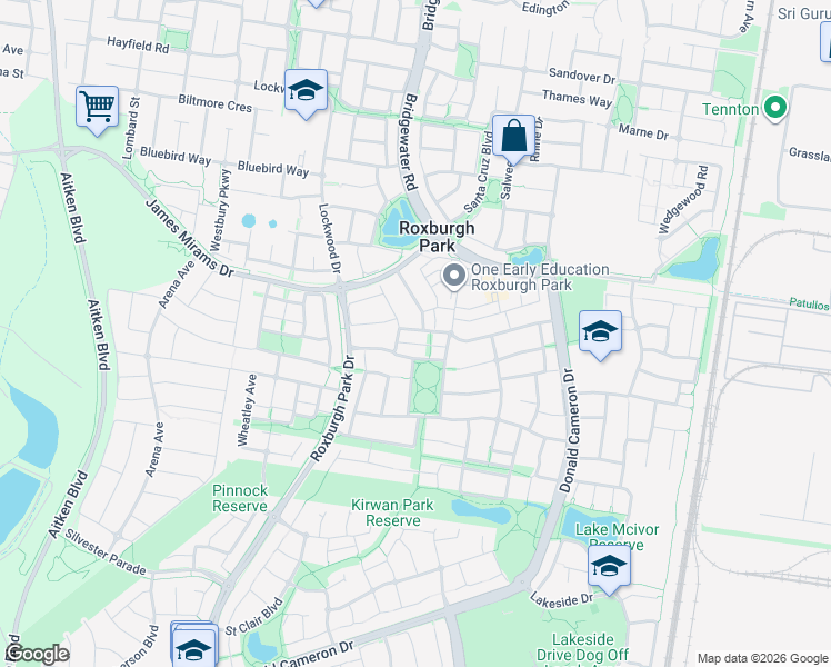 map of restaurants, bars, coffee shops, grocery stores, and more near 28 Kennedy Parade in Roxburgh Park