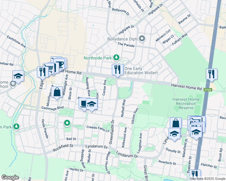 map of restaurants, bars, coffee shops, grocery stores, and more near 11 City View Crescent in Epping