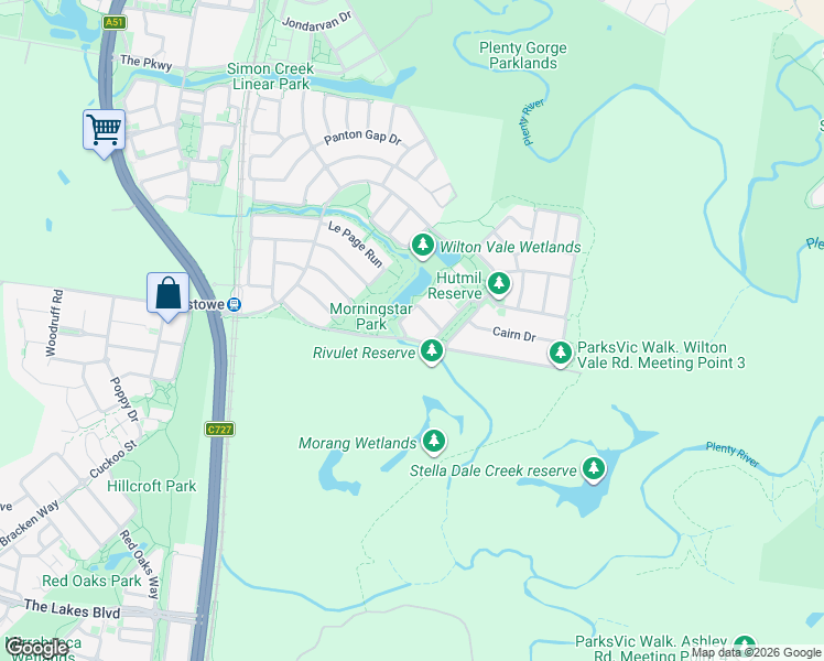 map of restaurants, bars, coffee shops, grocery stores, and more near 2 Saintly Drive in South Morang