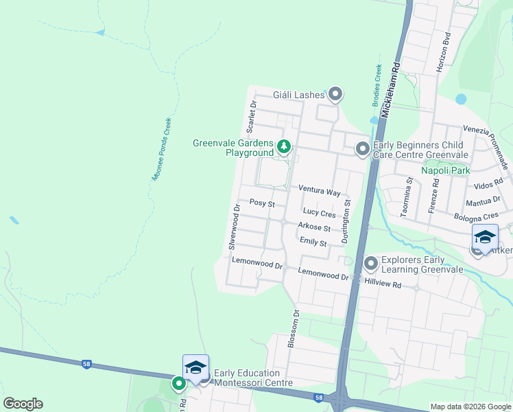 map of restaurants, bars, coffee shops, grocery stores, and more near 25 Posy Street in Greenvale