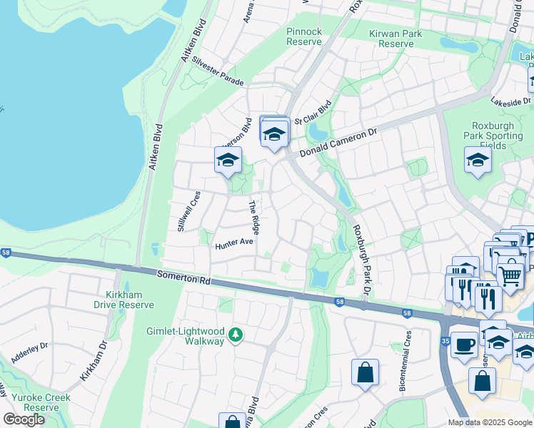 map of restaurants, bars, coffee shops, grocery stores, and more near 22 The Ridge in Roxburgh Park