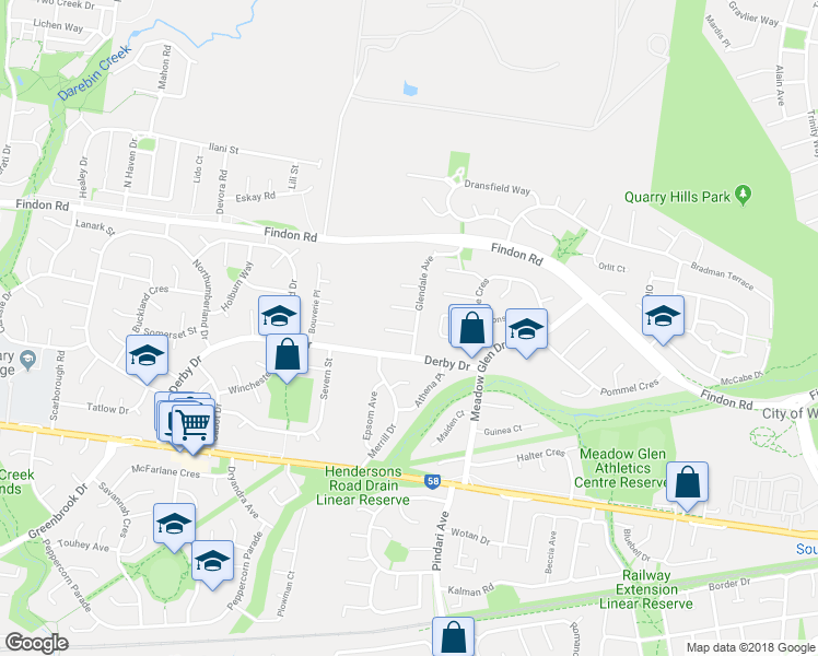 map of restaurants, bars, coffee shops, grocery stores, and more near 9 Glendale Avenue in Epping