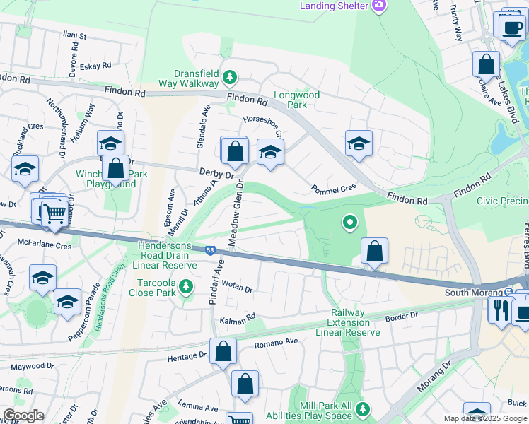 map of restaurants, bars, coffee shops, grocery stores, and more near 7 Guinea Court in Epping