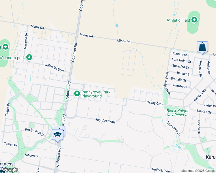 map of restaurants, bars, coffee shops, grocery stores, and more near 43 Perennial Drive in Kurunjang
