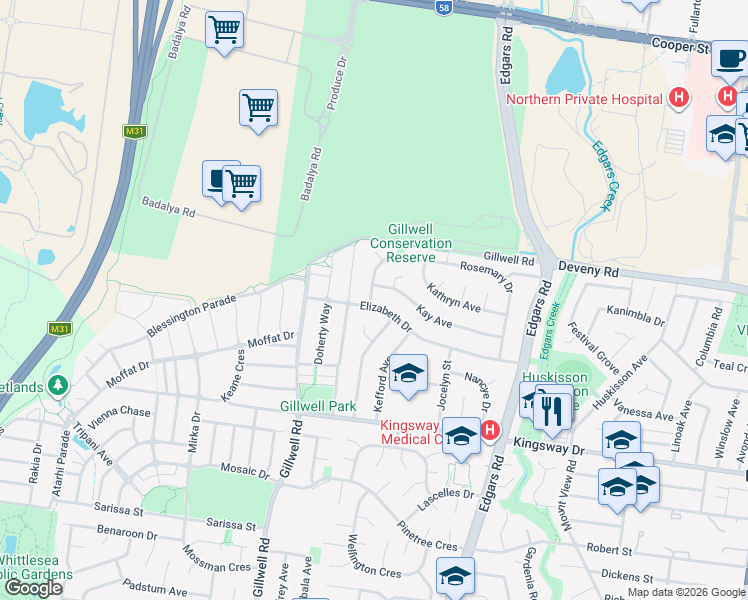 map of restaurants, bars, coffee shops, grocery stores, and more near 76 Elizabeth Drive in Lalor
