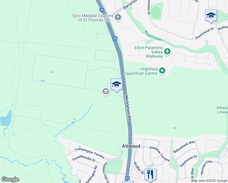 map of restaurants, bars, coffee shops, grocery stores, and more near 475 Mickleham Road in Attwood