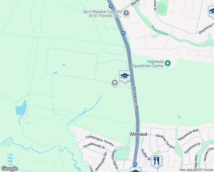 map of restaurants, bars, coffee shops, grocery stores, and more near 475 Mickleham Road in Attwood