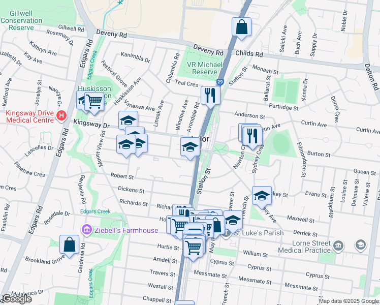 map of restaurants, bars, coffee shops, grocery stores, and more near 421 High Street in Lalor