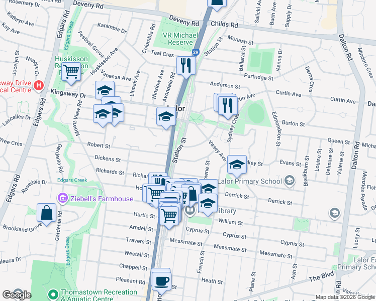 map of restaurants, bars, coffee shops, grocery stores, and more near 3 Newton Crescent in Lalor