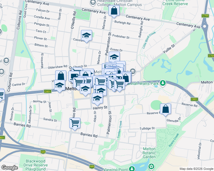 map of restaurants, bars, coffee shops, grocery stores, and more near 314 High Street in Melton