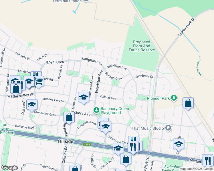 map of restaurants, bars, coffee shops, grocery stores, and more near 6 Twyford Close in Hillside