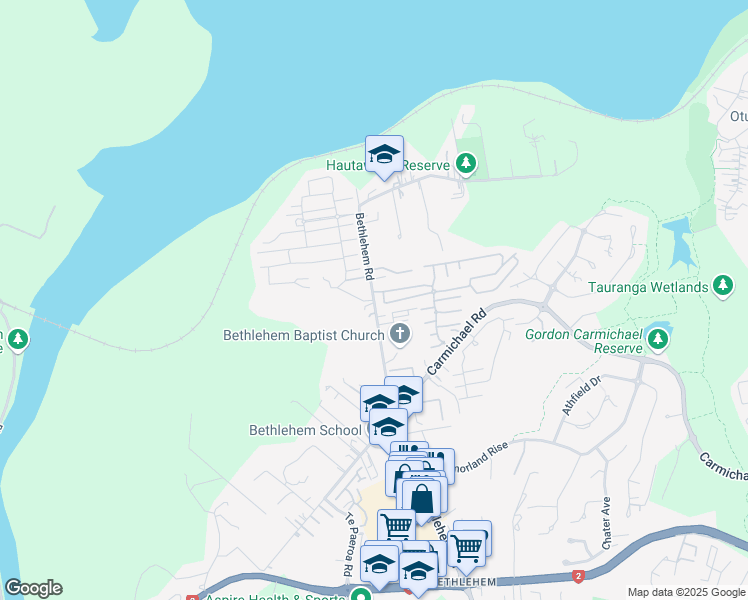 map of restaurants, bars, coffee shops, grocery stores, and more near 115 Bethlehem Road in Tauranga