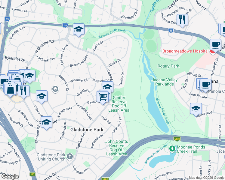 map of restaurants, bars, coffee shops, grocery stores, and more near 226 Carrick Drive in Gladstone Park