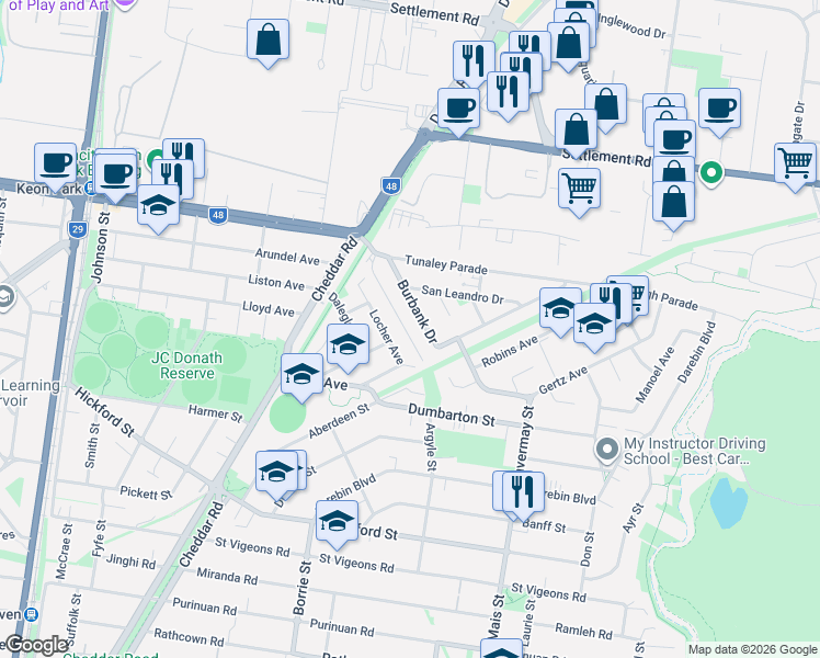 map of restaurants, bars, coffee shops, grocery stores, and more near 48-50 Elinda Place in Reservoir