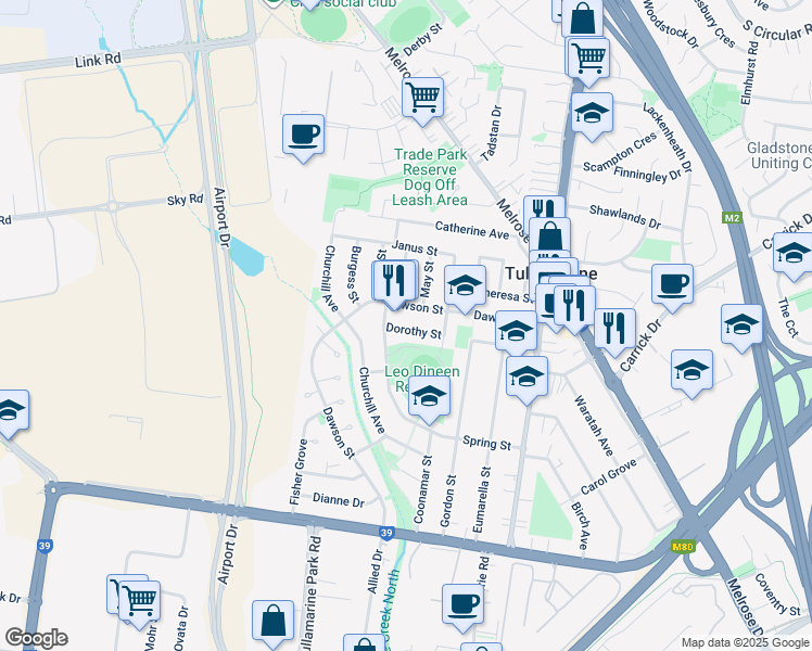 map of restaurants, bars, coffee shops, grocery stores, and more near 14 Dorothy Street in Tullamarine