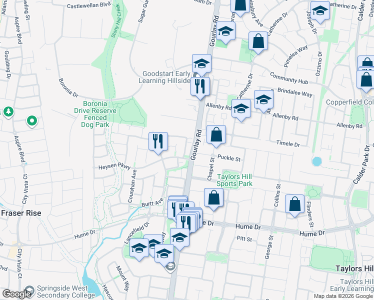 map of restaurants, bars, coffee shops, grocery stores, and more near 8 Dickerson Way in Caroline Springs