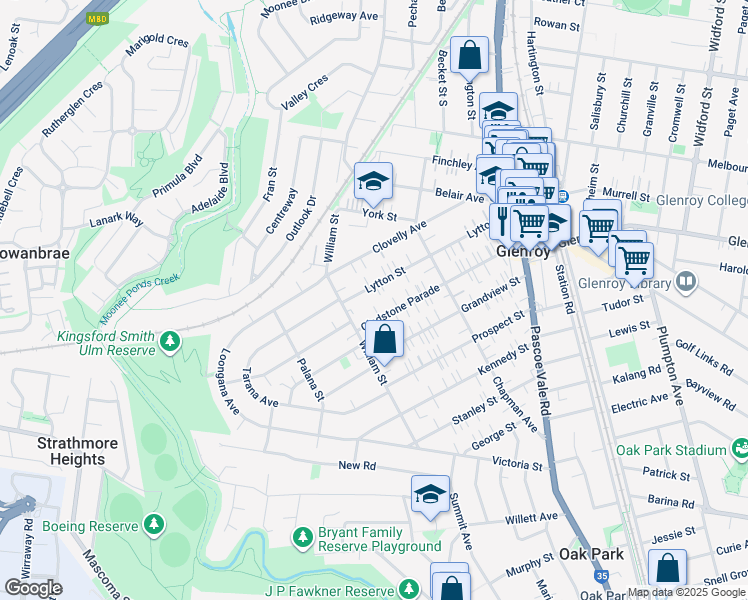 map of restaurants, bars, coffee shops, grocery stores, and more near 49 Lytton Street in Glenroy