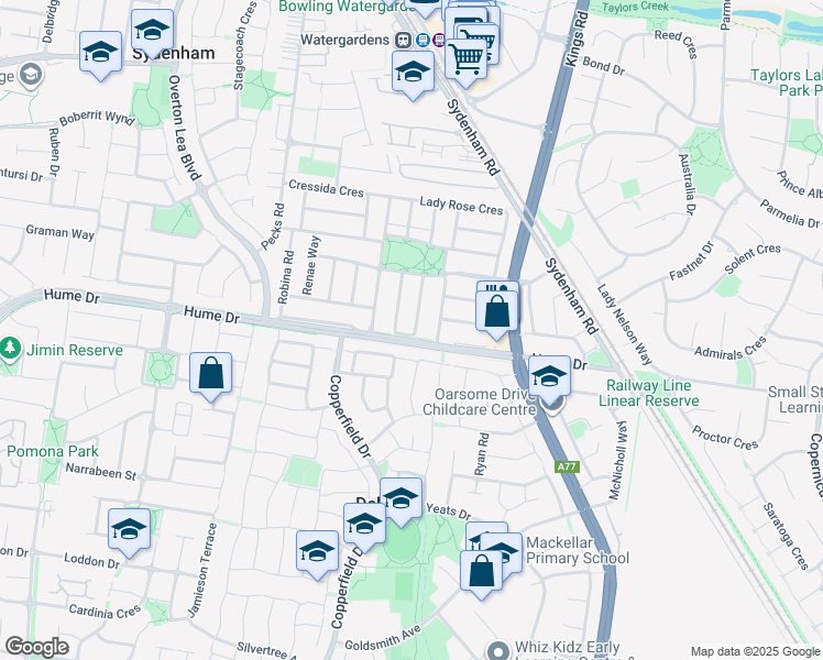 map of restaurants, bars, coffee shops, grocery stores, and more near 24 Heritage Garden in Sydenham