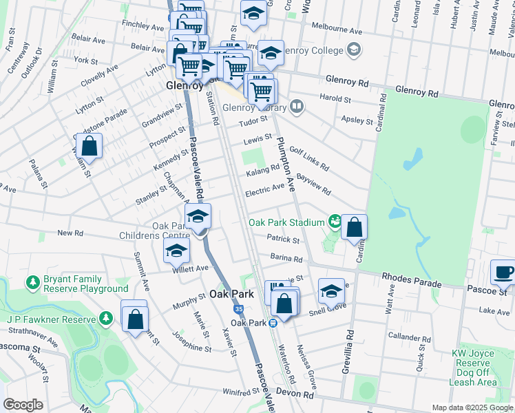 map of restaurants, bars, coffee shops, grocery stores, and more near 22 MacKinnon Grove in Glenroy