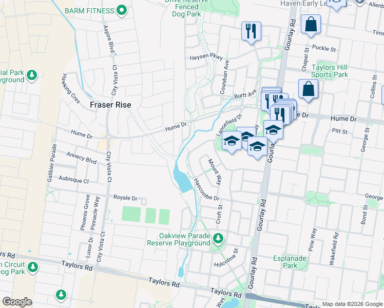 map of restaurants, bars, coffee shops, grocery stores, and more near 19 McCubbin Way in Caroline Springs