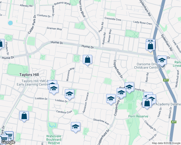 map of restaurants, bars, coffee shops, grocery stores, and more near 41 Jindabyne Avenue in Taylors Hill