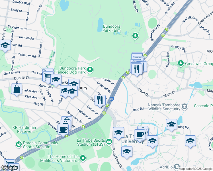 map of restaurants, bars, coffee shops, grocery stores, and more near 8 Oconnell Street in Kingsbury