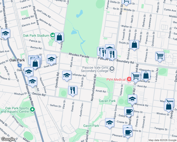 map of restaurants, bars, coffee shops, grocery stores, and more near 26 Snell Grove in Pascoe Vale