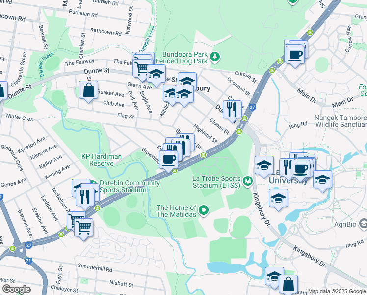 map of restaurants, bars, coffee shops, grocery stores, and more near 10 Scott Grove in Kingsbury