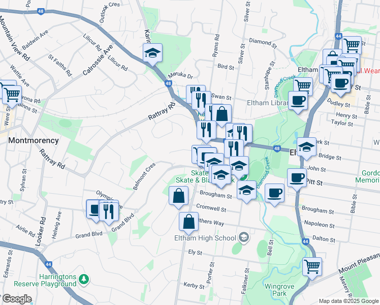 map of restaurants, bars, coffee shops, grocery stores, and more near 26 Virginia Court in Montmorency