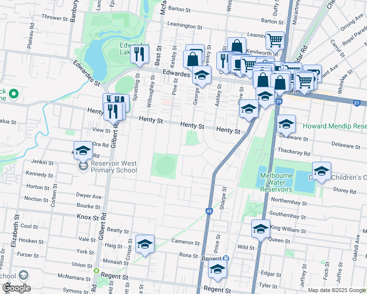 map of restaurants, bars, coffee shops, grocery stores, and more near 17 Wright Street in Reservoir