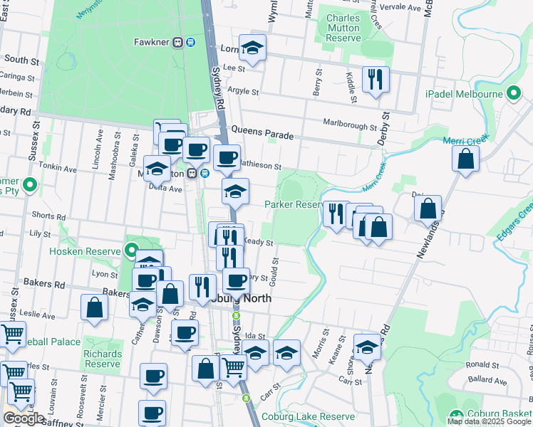 map of restaurants, bars, coffee shops, grocery stores, and more near 18-20 Anzac Avenue in Coburg North