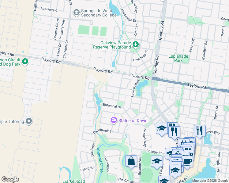 map of restaurants, bars, coffee shops, grocery stores, and more near 33 Dahlia Drive in Caroline Springs