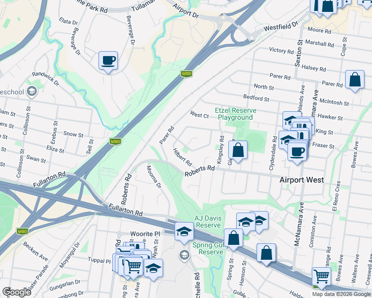 map of restaurants, bars, coffee shops, grocery stores, and more near 35 Harrington Road in Airport West