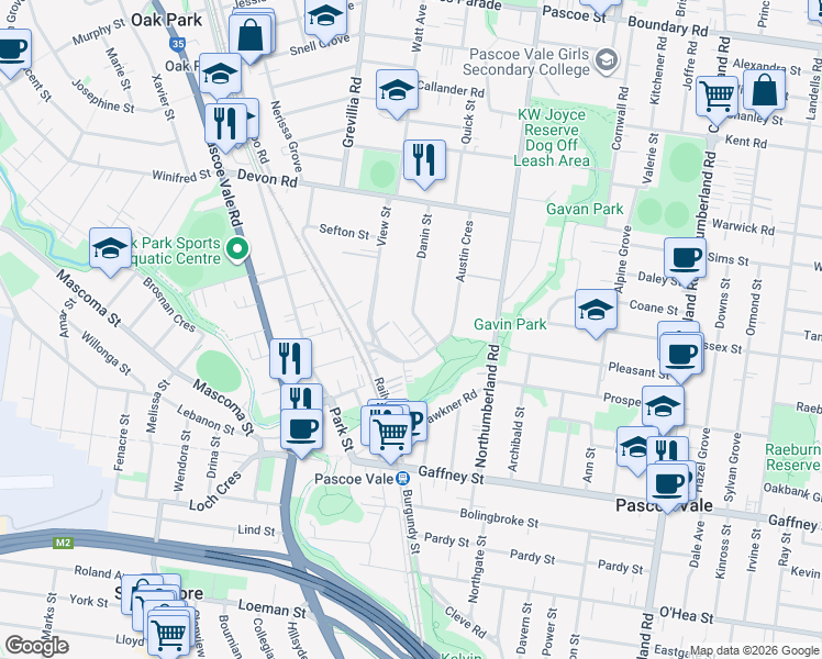 map of restaurants, bars, coffee shops, grocery stores, and more near 5 Danin Street in Pascoe Vale