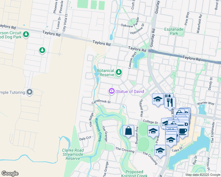 map of restaurants, bars, coffee shops, grocery stores, and more near 78 Lawson Way in Caroline Springs
