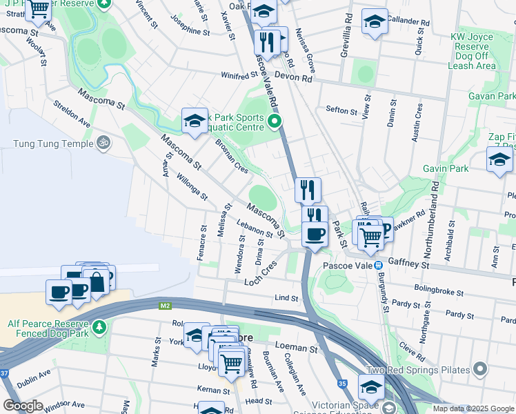 map of restaurants, bars, coffee shops, grocery stores, and more near 10 Mascoma Street in Strathmore