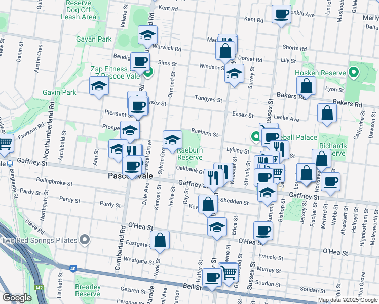 map of restaurants, bars, coffee shops, grocery stores, and more near 42 Landells Road in Pascoe Vale