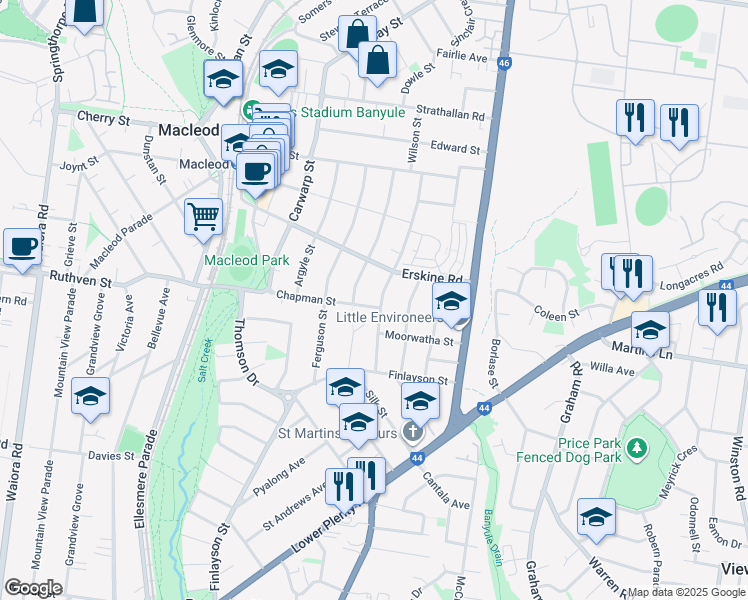 map of restaurants, bars, coffee shops, grocery stores, and more near 4 Chapman Street in Macleod
