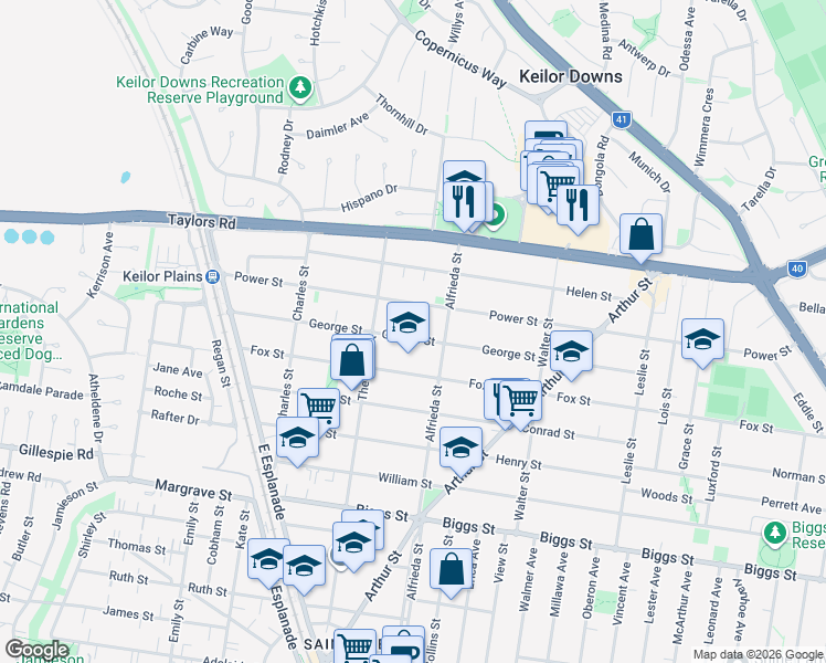 map of restaurants, bars, coffee shops, grocery stores, and more near 62 George Street in Saint Albans