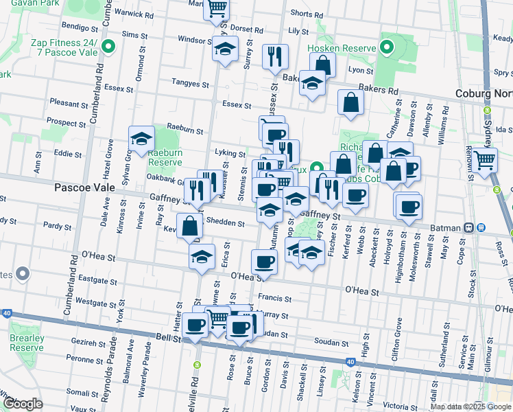 map of restaurants, bars, coffee shops, grocery stores, and more near in Pascoe Vale