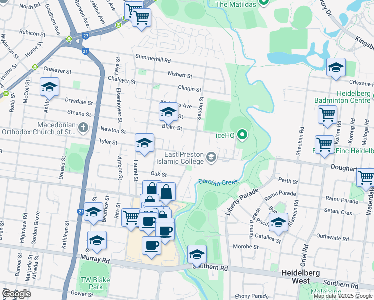 map of restaurants, bars, coffee shops, grocery stores, and more near 56 Tyler Street in Preston