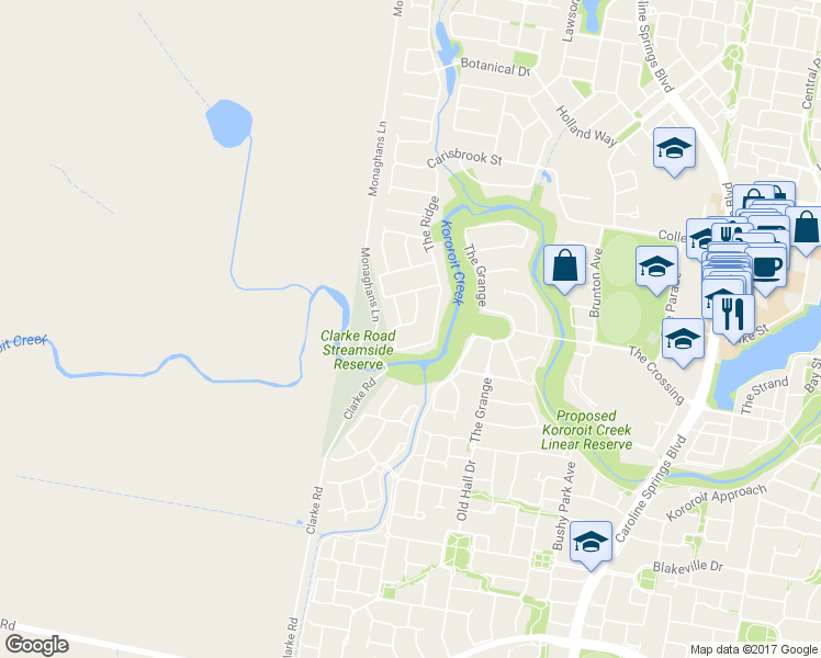 map of restaurants, bars, coffee shops, grocery stores, and more near 17 Etheridge Rise in Caroline Springs