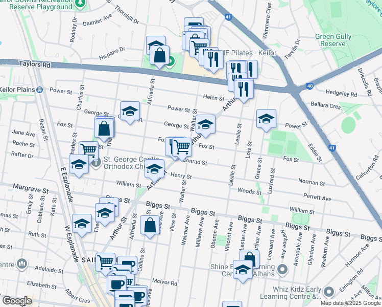 map of restaurants, bars, coffee shops, grocery stores, and more near 38 Walter Street in Saint Albans