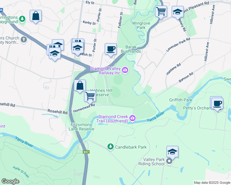 map of restaurants, bars, coffee shops, grocery stores, and more near in Eltham